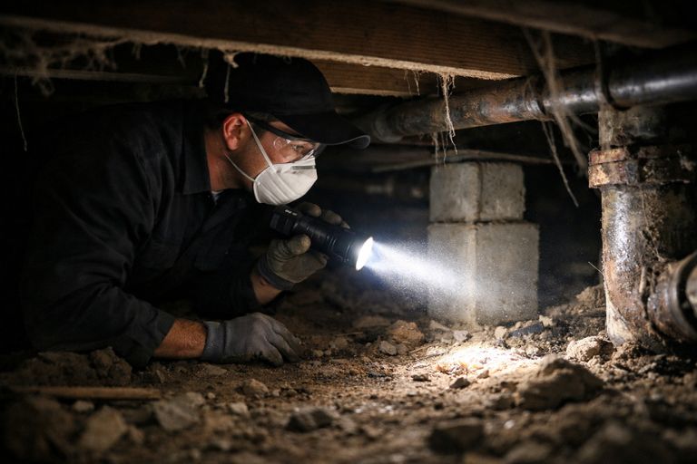 Rodent control technician inspecting a property in Amherst, TX for rats and mice
